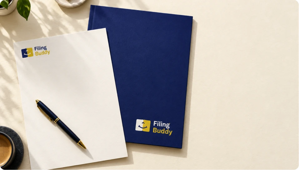 Filing Buddy letterhead and folder with the logo