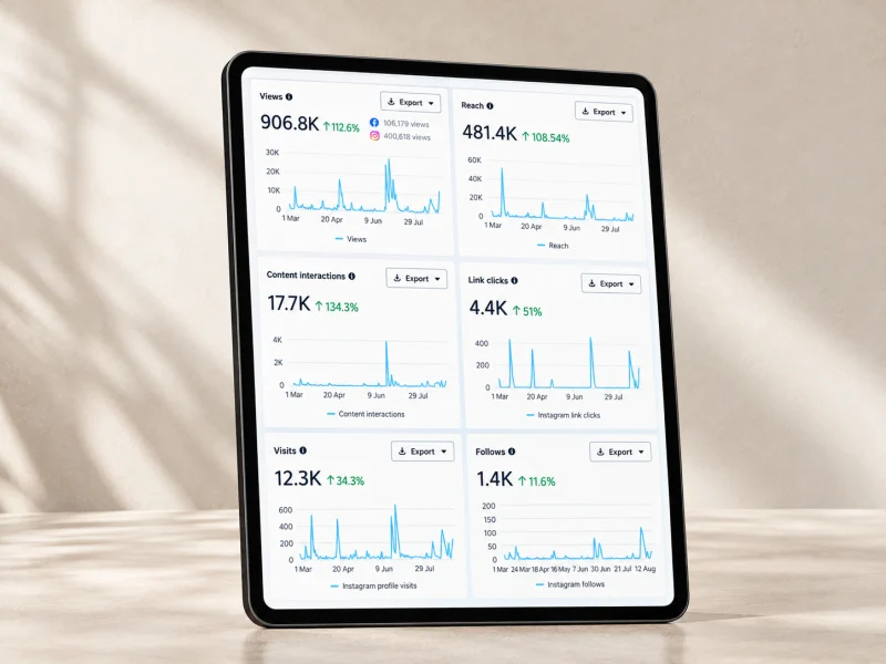 Instagram and Facebook analytics on a tablet