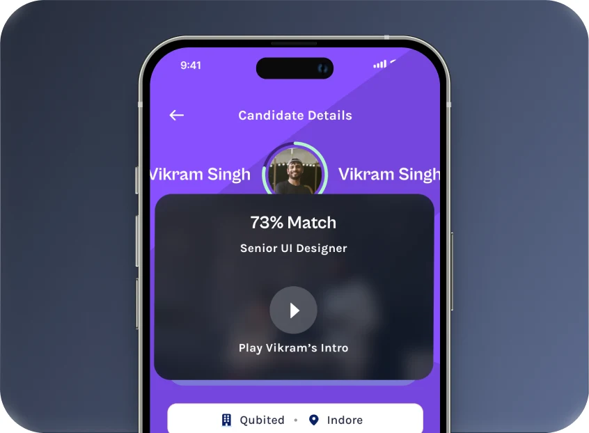 Synkr candidate details with video intro and match score